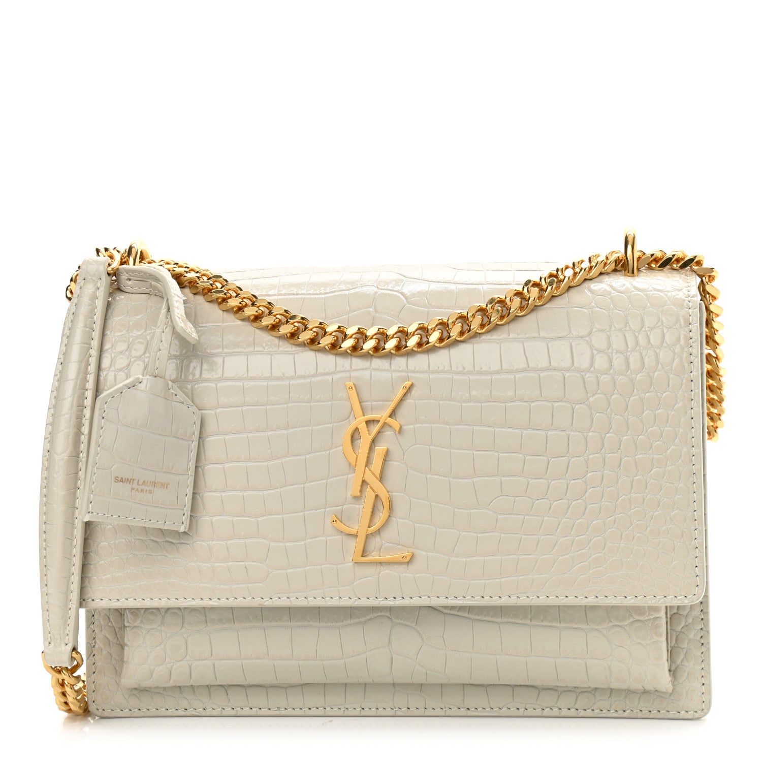 Saint Laurent Calfskin Crocodile Embossed Medium Monogram Sunset Blanc Vintage 1 of 11