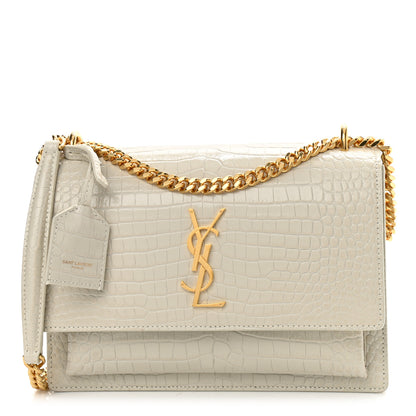 Saint Laurent Calfskin Crocodile Embossed Medium Monogram Sunset Blanc Vintage 1 of 11