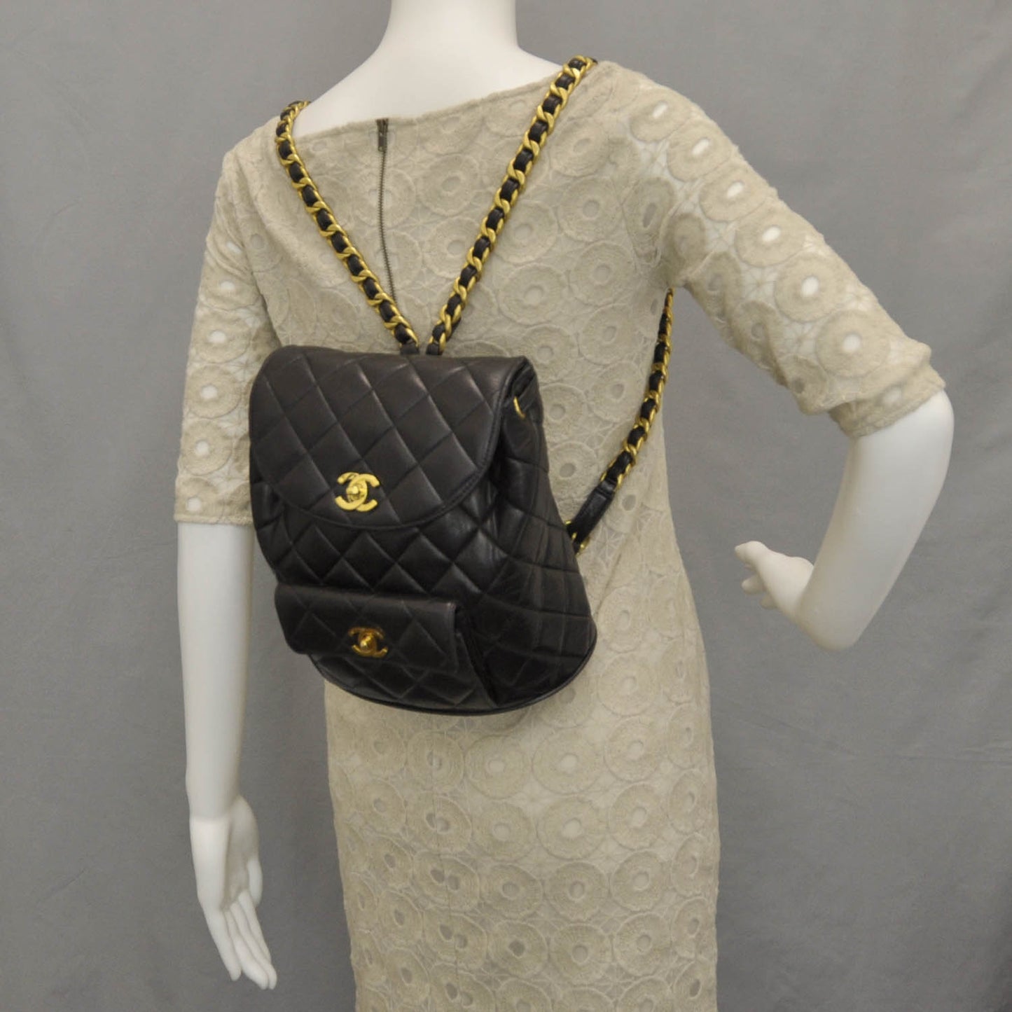 Lambskin Quilted Backpack Black