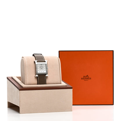 Hermes Stainless Steel Swift Diamond Mother of Pearl 26mm Heure H Hour Quartz Watch Etoupe 5 of 5