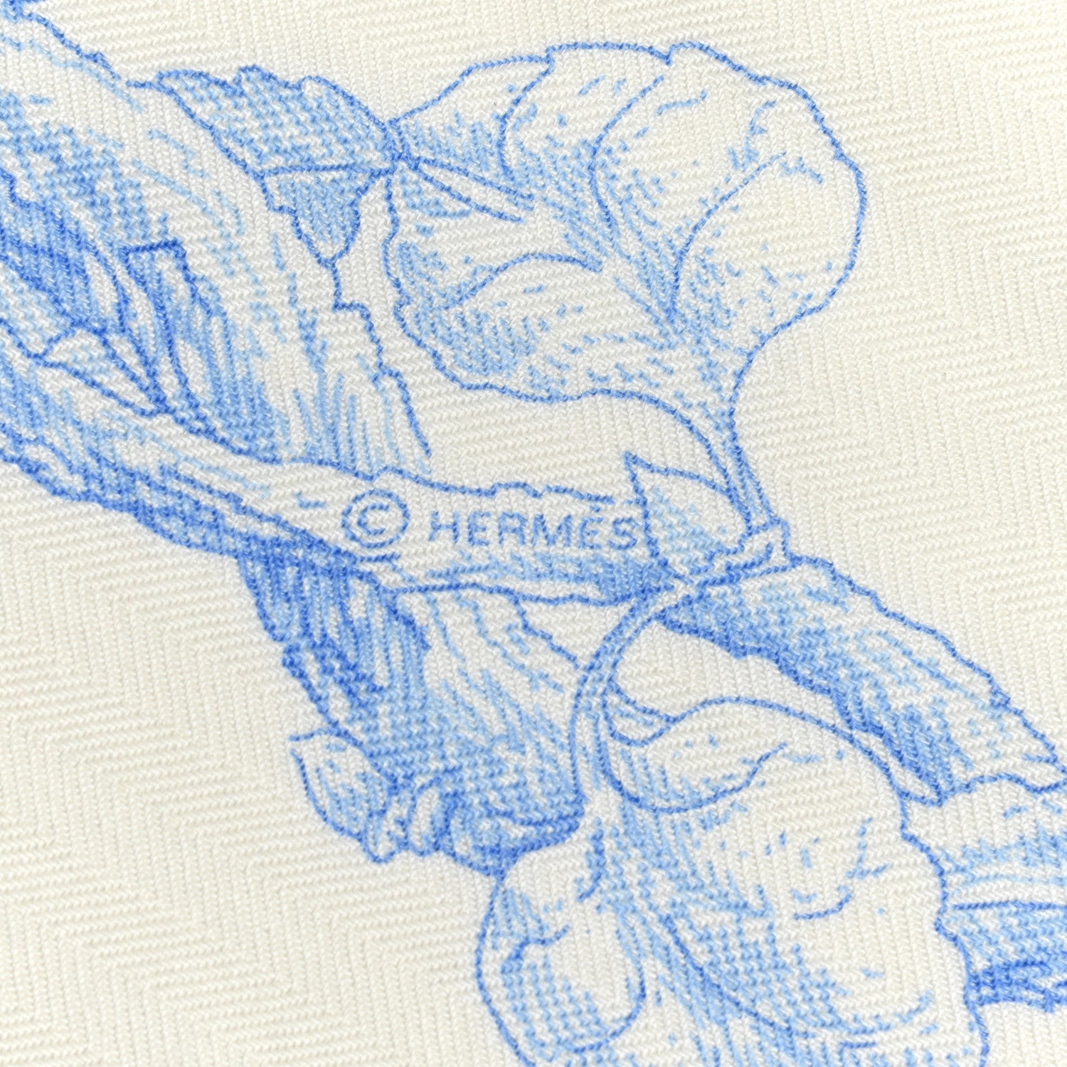 Hermes Cashmere Silk Les Cabanes Shawl 140 White Bleu Ciel 5 of 6