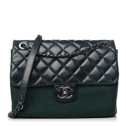 Chanel Felt Glazed Calfskin Quilted Edelweiss Flower Flap Dark Green 1 of 9