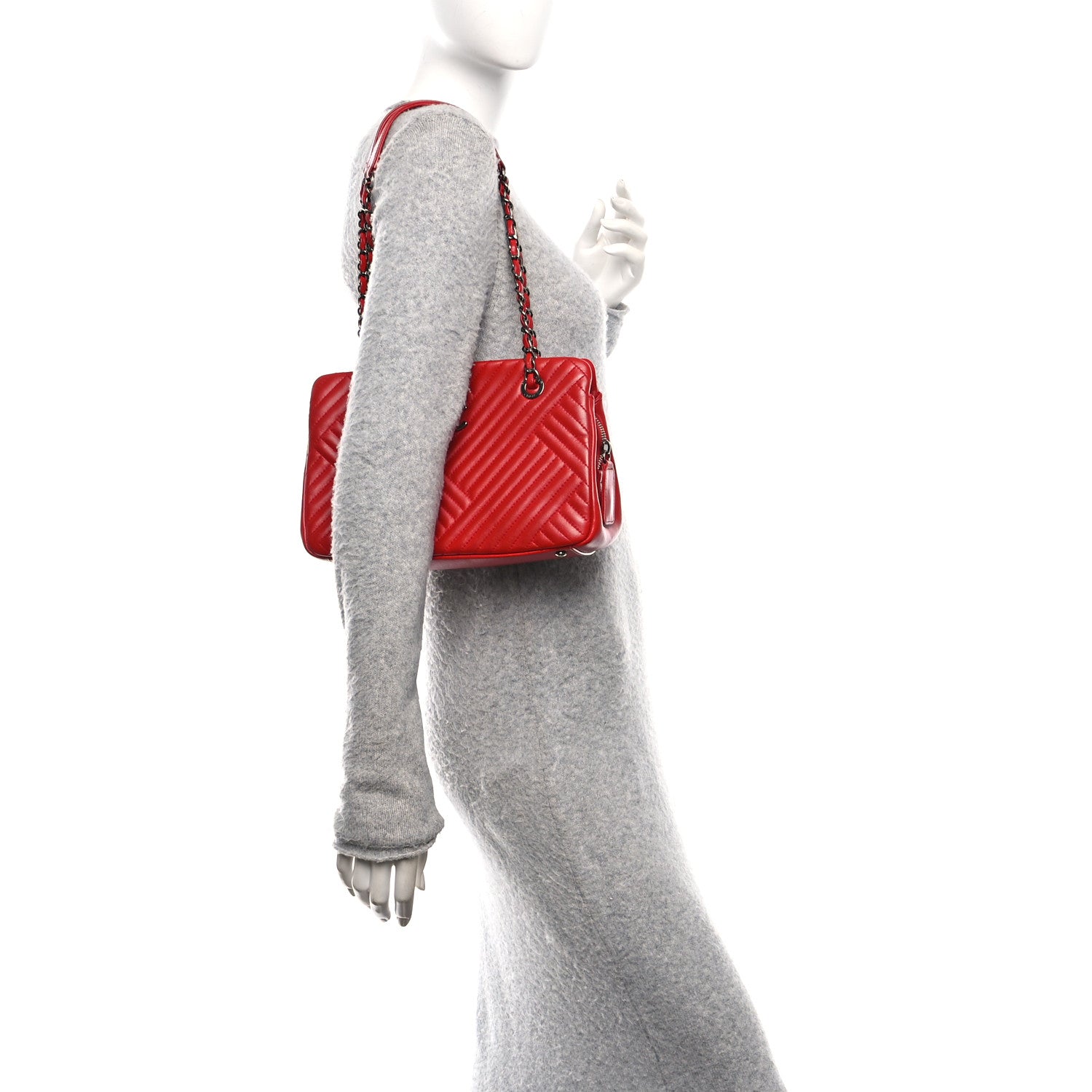 Chanel Lambskin Quilted CC Crossing Shopping Tote Red 2 of 11