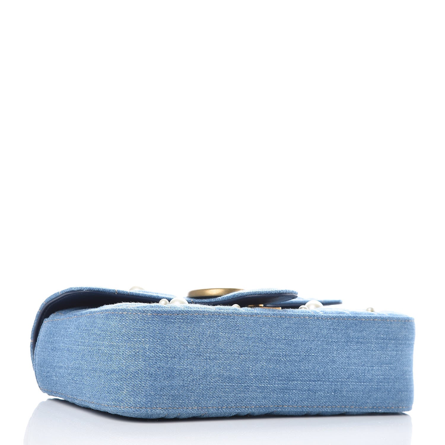 Gucci Denim Matelasse Pearl Studded Mini GG Marmont Shoulder Bag Blue 4 of 9