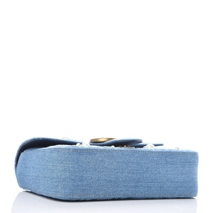 Gucci Denim Matelasse Pearl Studded Mini GG Marmont Shoulder Bag Blue 4 of 9