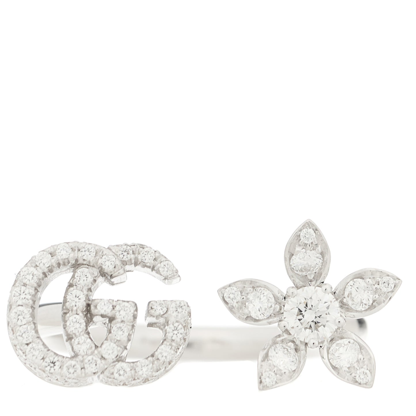 18K White Gold Diamond Flora GG Open Ring 55 7.25