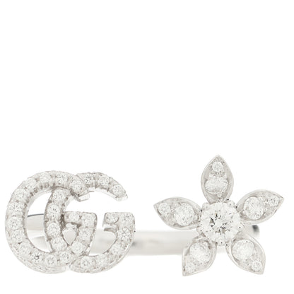 Gucci 18K White Gold Diamond Flora GG Open Ring 55 7.25 1 of 5