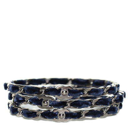 Chanel Velvet Chain Bangle Set of 3 Blue Silver M 1 of 5