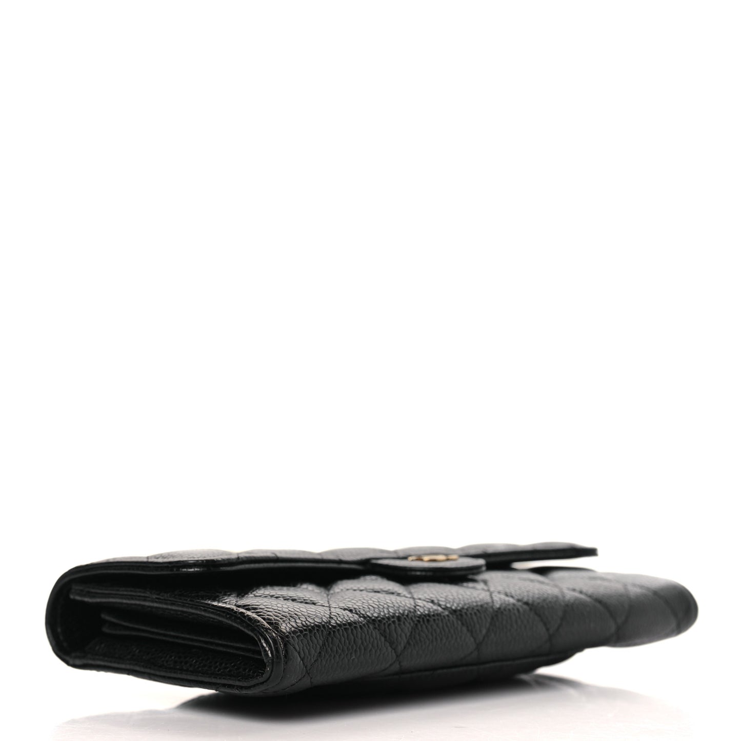 Caviar Quilted Large Gusset Flap Wallet Black