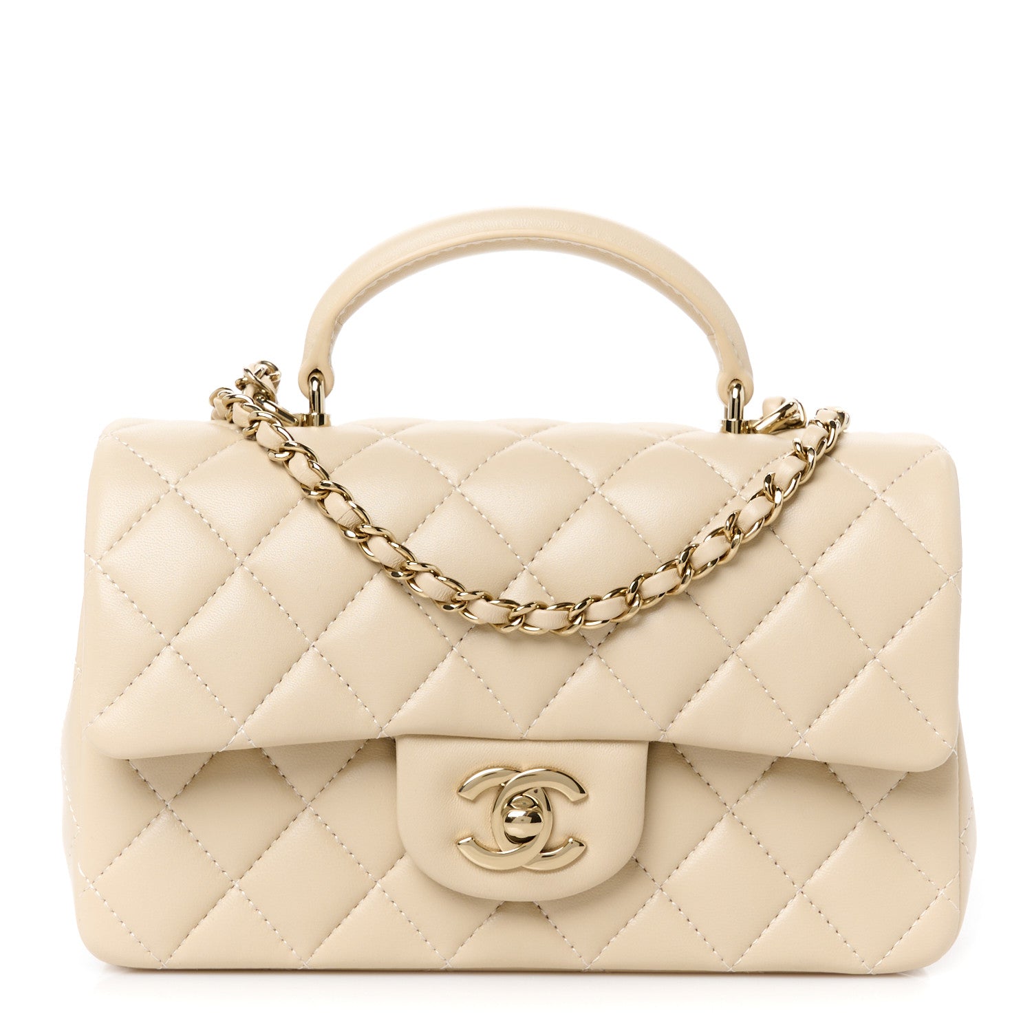 Chanel Lambskin Quilted Mini Top Handle Rectangular Flap Beige 1 of 11