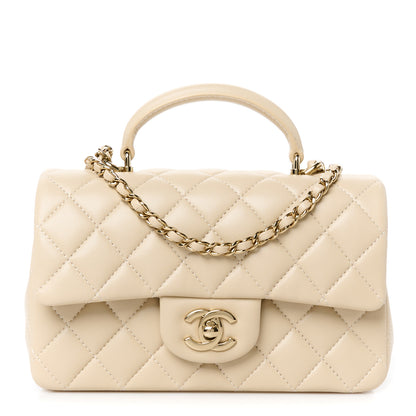 Chanel Lambskin Quilted Mini Top Handle Rectangular Flap Beige 1 of 11