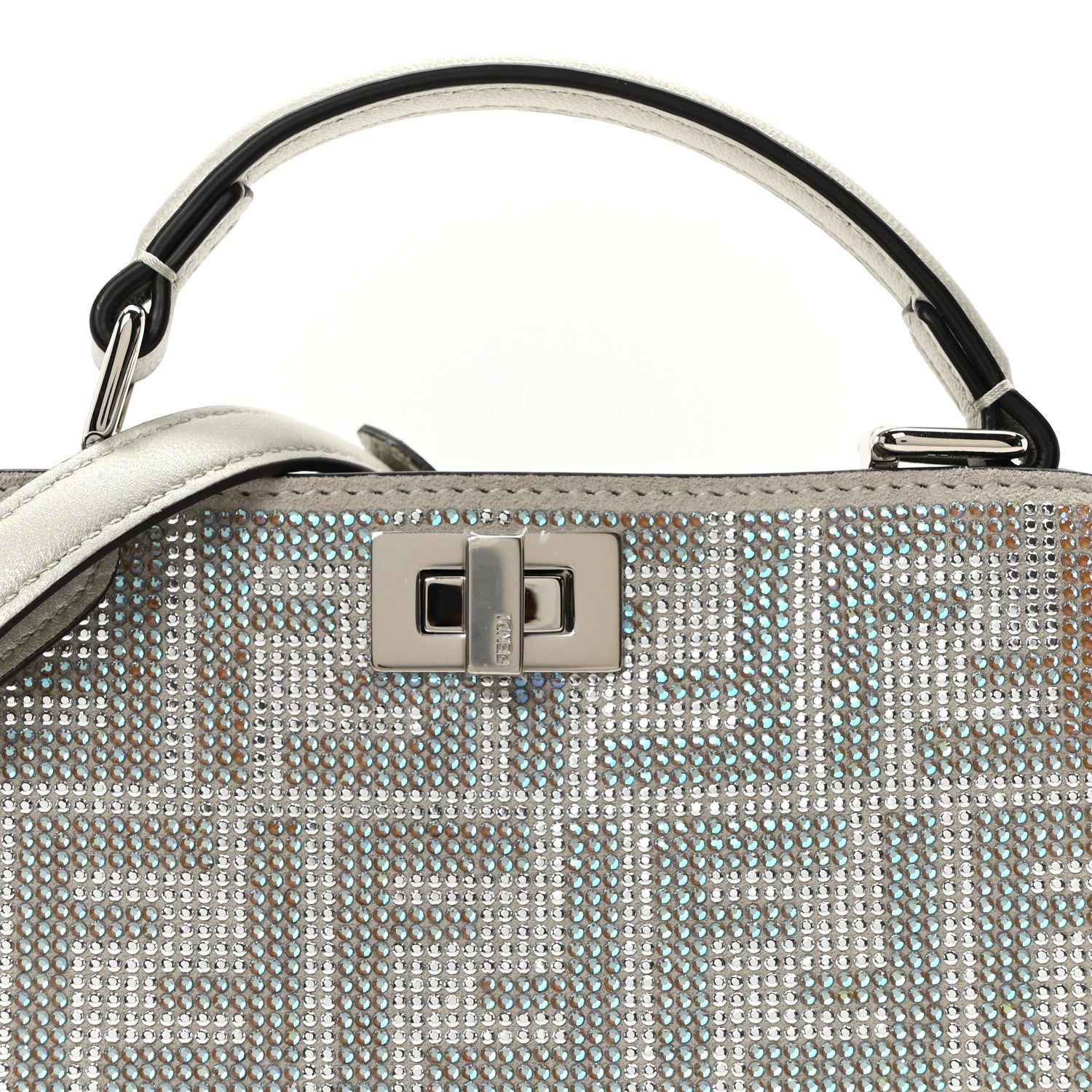 Fendi Iridescent Crystal Vitello Laminato Suede FF Petite Peekaboo I SEE U Satchel Cappuccino 7 of 10