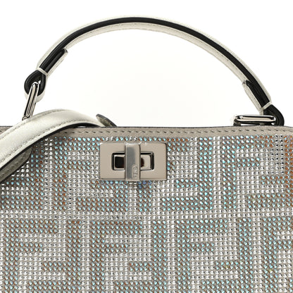 Fendi Iridescent Crystal Vitello Laminato Suede FF Petite Peekaboo I SEE U Satchel Cappuccino 7 of 10