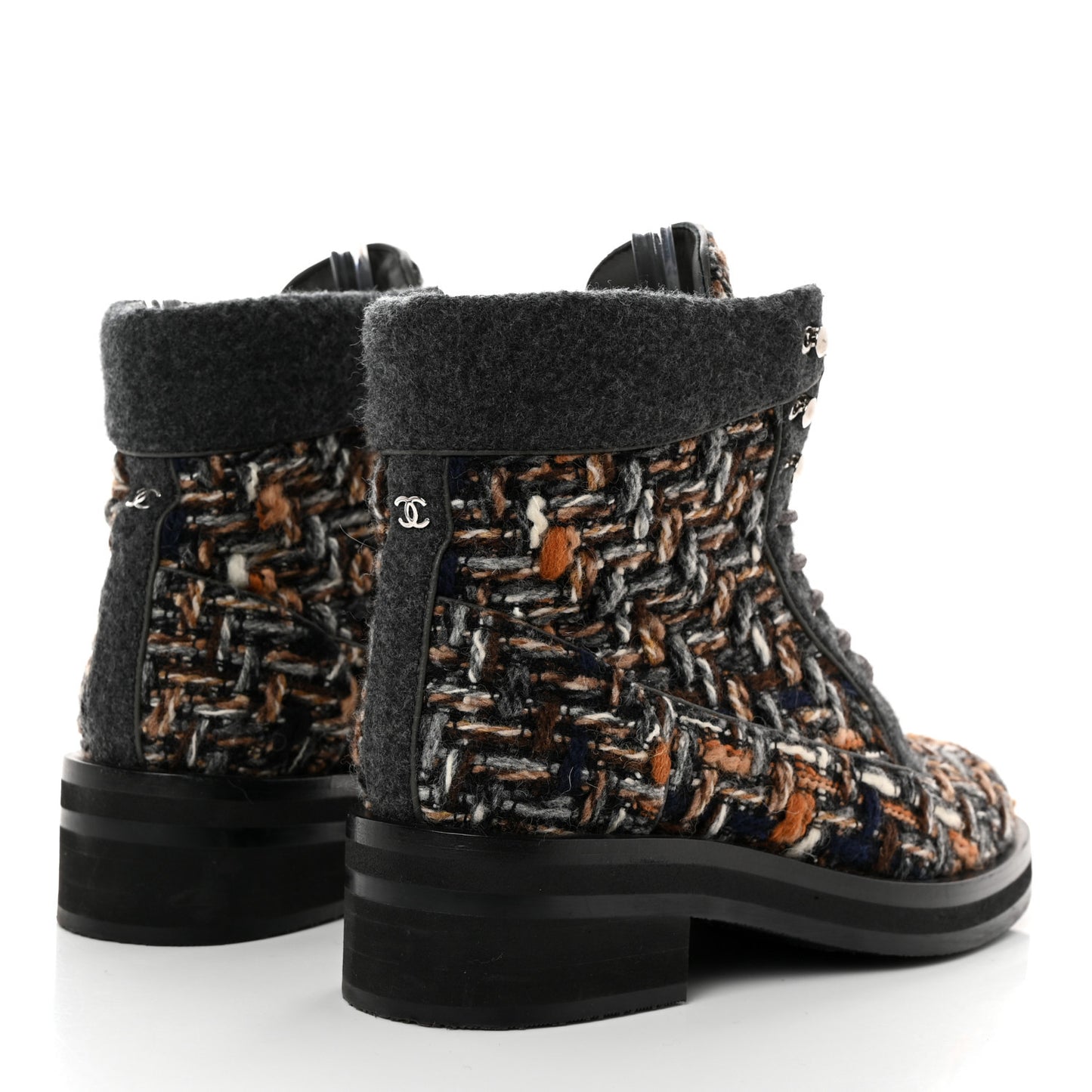Tweed Lace Up Short Boots 38 Green Brown Black