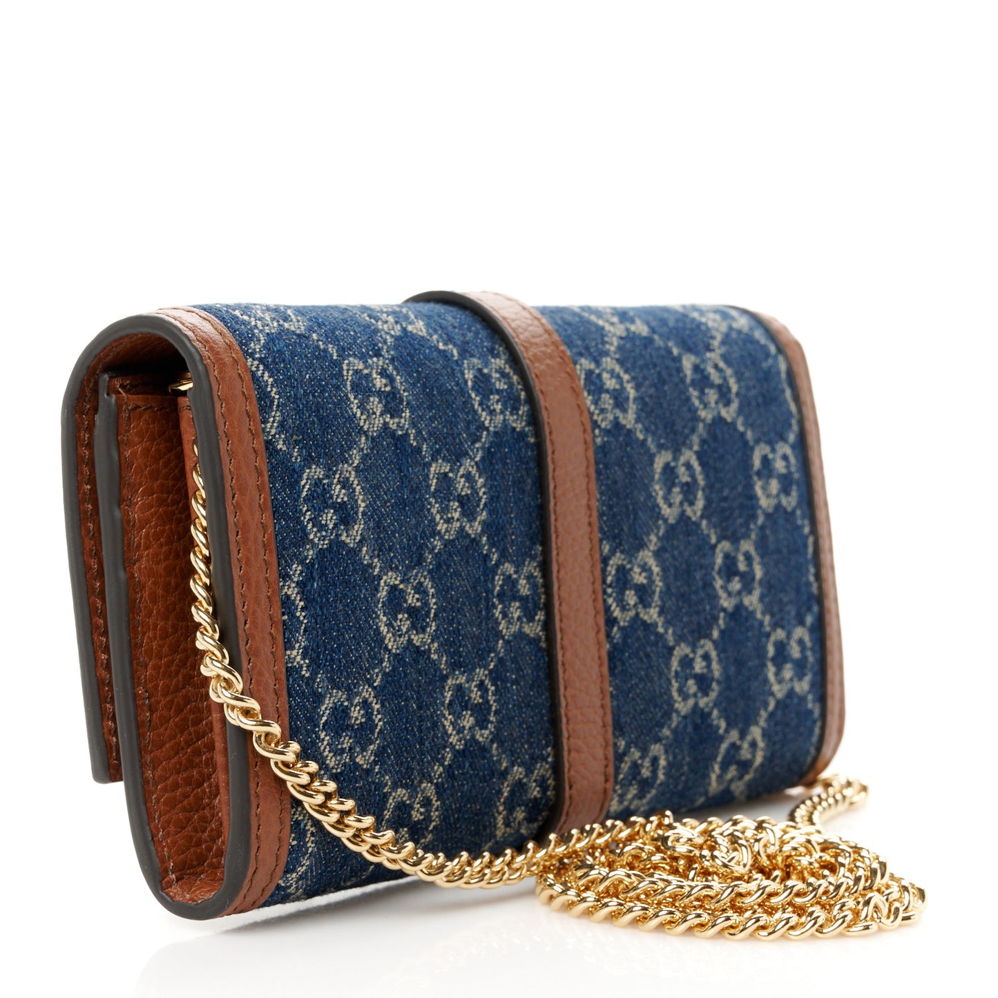 New Denim GG Monogram Jackie 1961 Chain Wallet Blue Tea Cuir