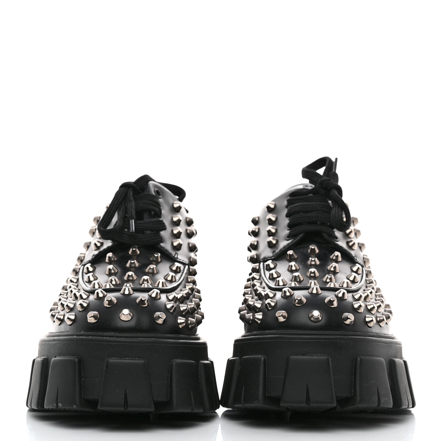 Prada Spazzolato Rois Studded Lace Up Monolith 55mm Derby Loafers 39 Black 2 of 9