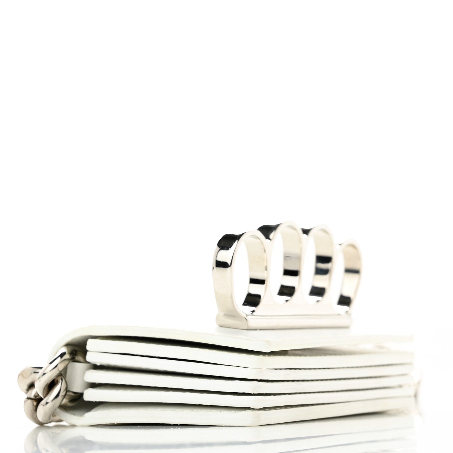 Alexander McQueen Smooth Calfskin Micro The Four Ring Knuckle Chain Shoulder Bag White 4 of 11