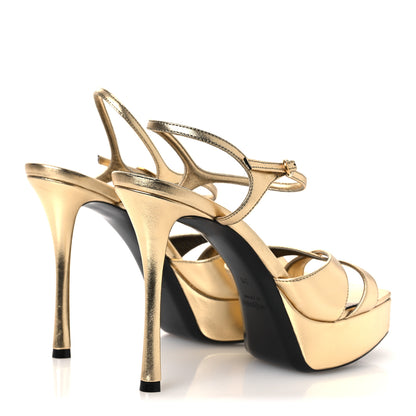 Saint Laurent Metallic Calfskin Debbie 85 Platform Sandals 38 Egypt Gold 3 5 of 13