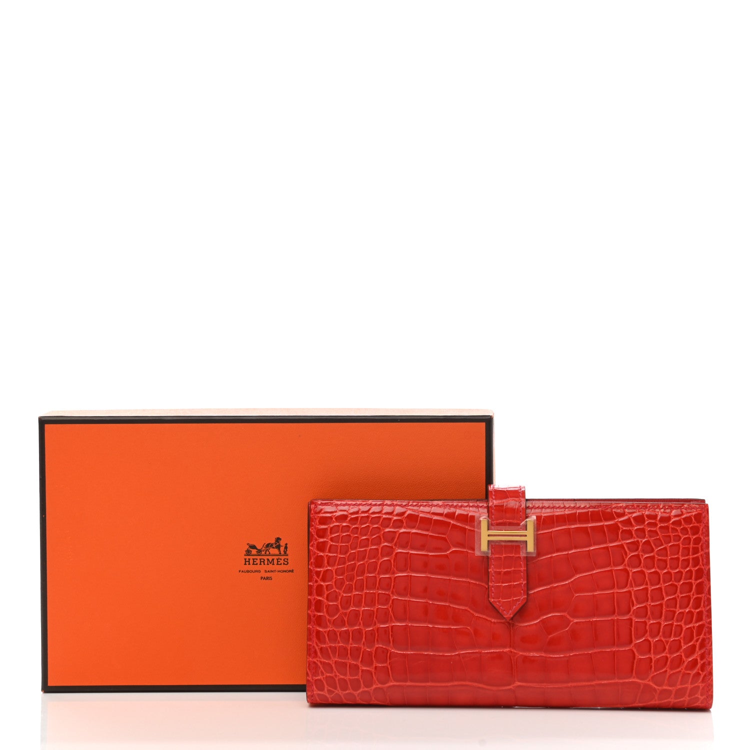 Hermes Shiny Alligator Bearn Wallet Geranium 7 of 7