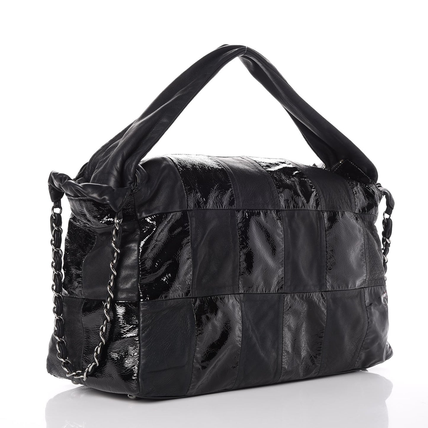 Lambskin Patent Calfskin Brooklyn Patchwork Hobo Black