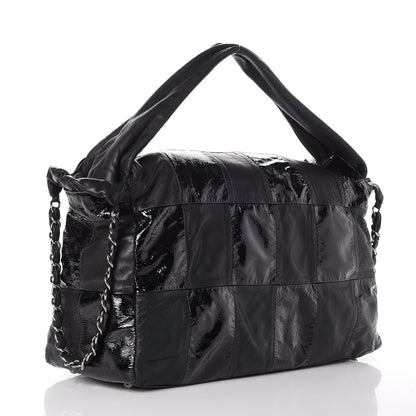 Chanel Lambskin Patent Calfskin Brooklyn Patchwork Hobo Black 3 of 9