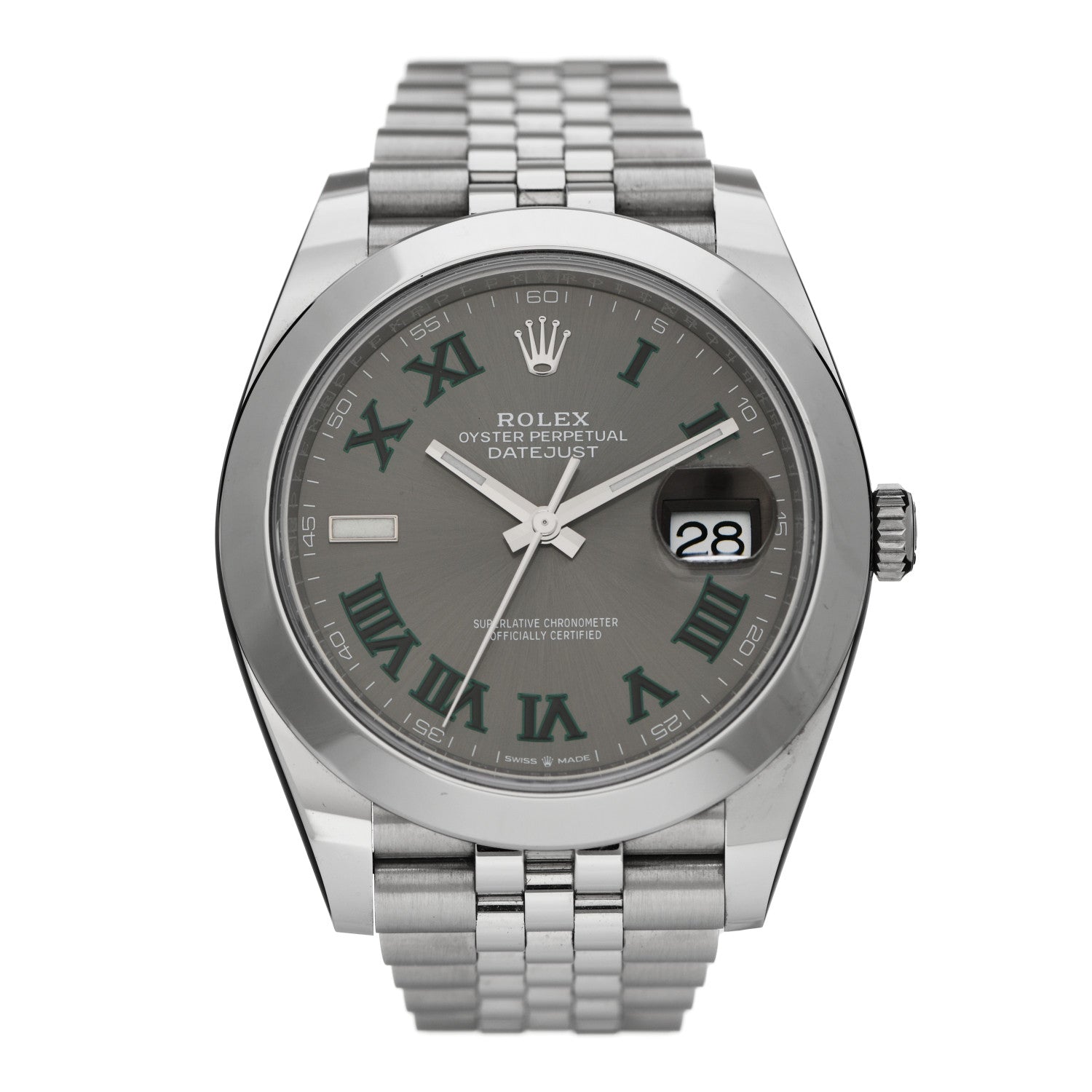 Rolex Stainless Steel 41mm Oyster Perpetual Wimbledon Datejust Watch Slate 126300 1 of 5