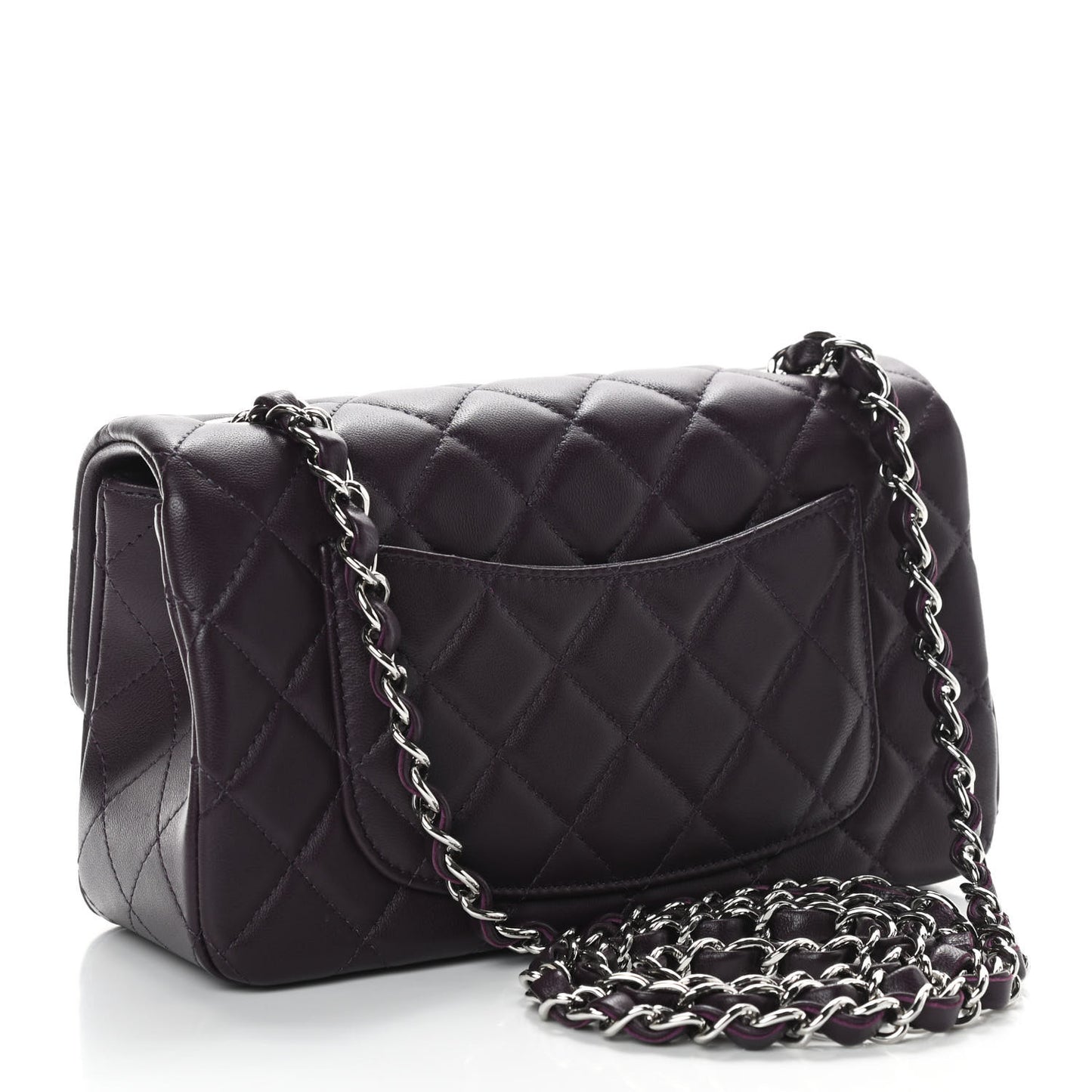 Lambskin Quilted Mini Rectangular Flap Dark Purple