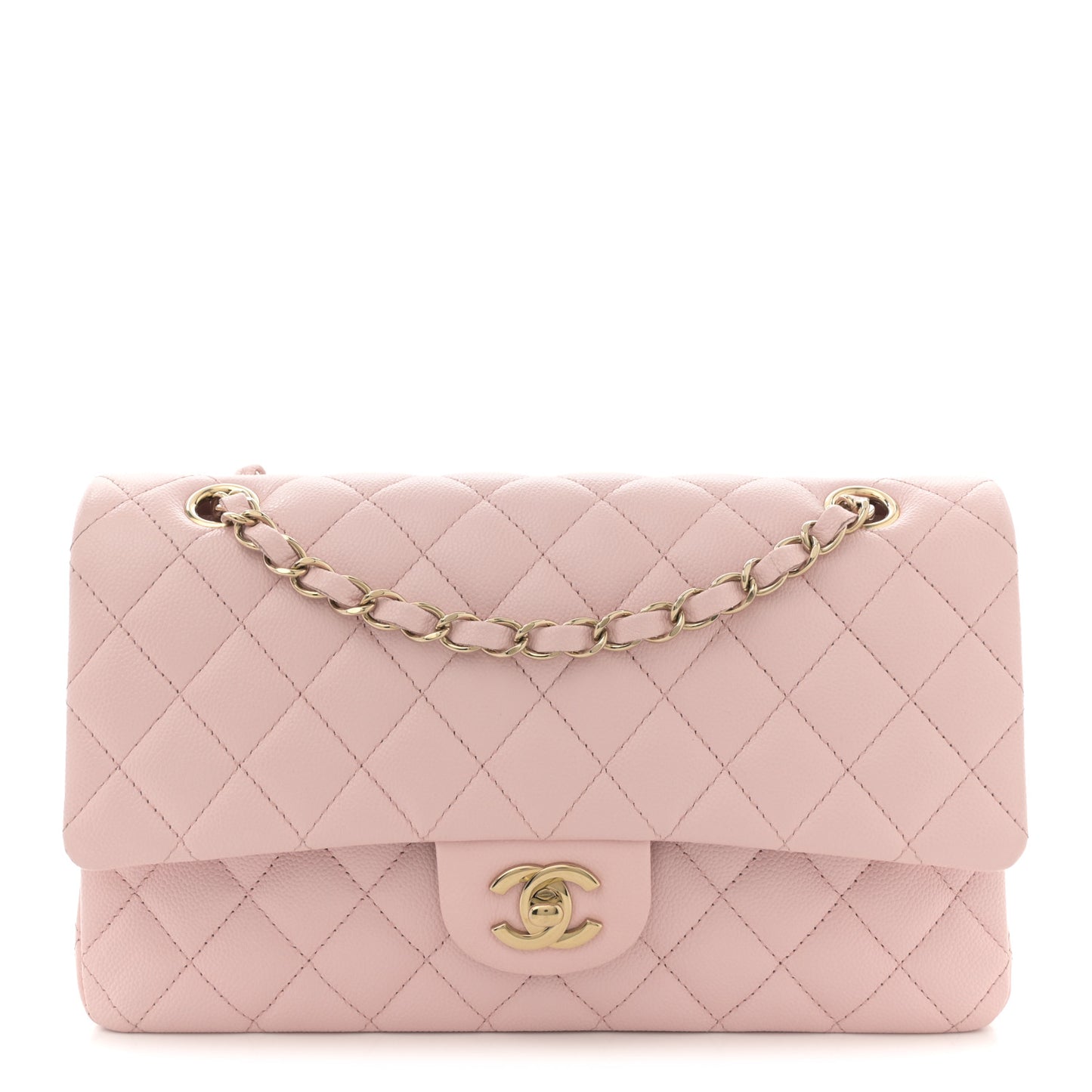 Caviar Quilted Medium Double Flap Light Pink
