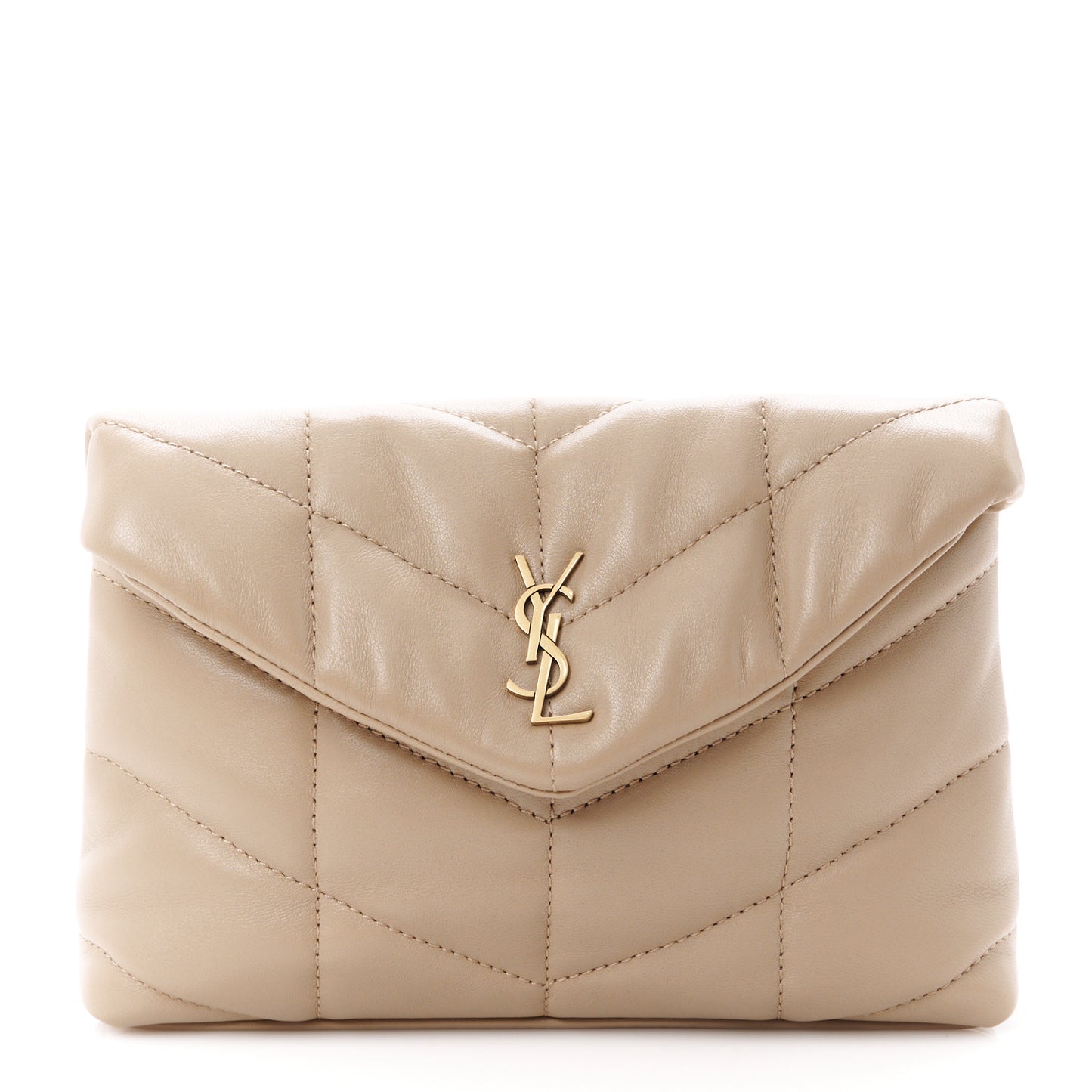 Lambskin Monogram Loulou Puffer Pouch Clutch Dark Beige