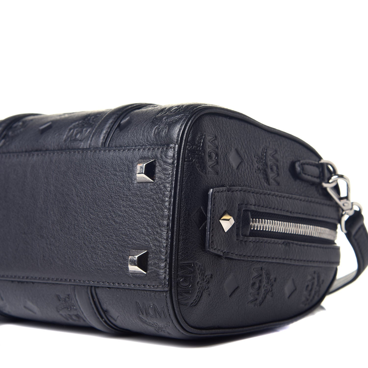 MCM Calfskin Ottomar Monogram Boston Bag Navy 8 of 9