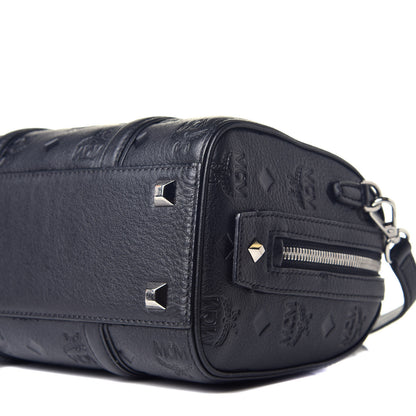 MCM Calfskin Ottomar Monogram Boston Bag Navy 8 of 9