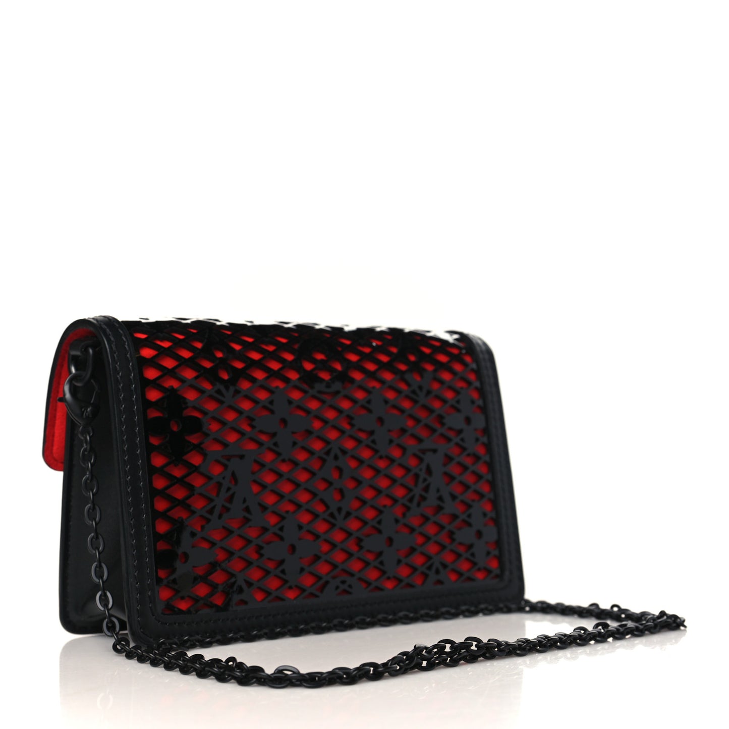 Patent Calfskin Laced Monogram Dauphine Chain Wallet Black