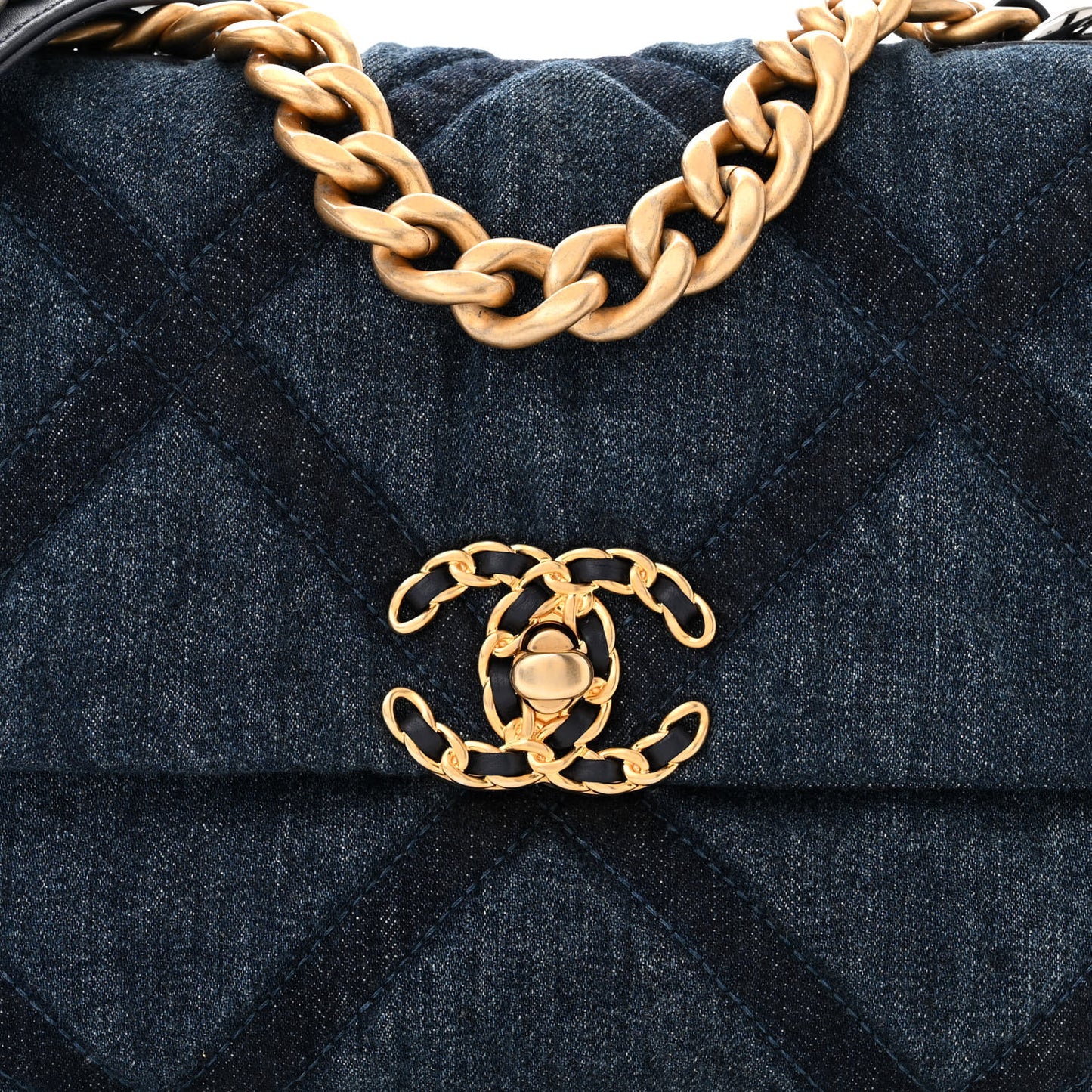 Denim Quilted Medium Chanel 19 Flap Blue