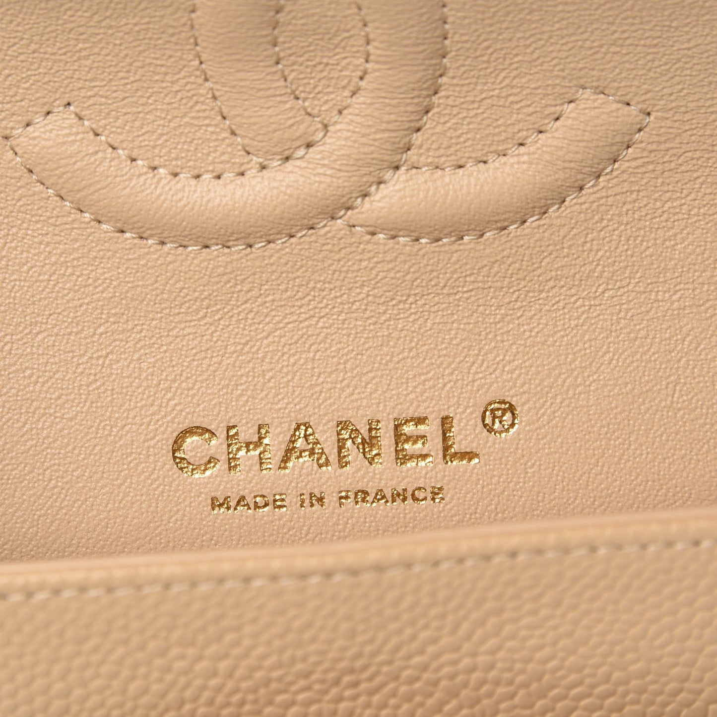 Caviar Quilted Medium Double Flap Beige Clair