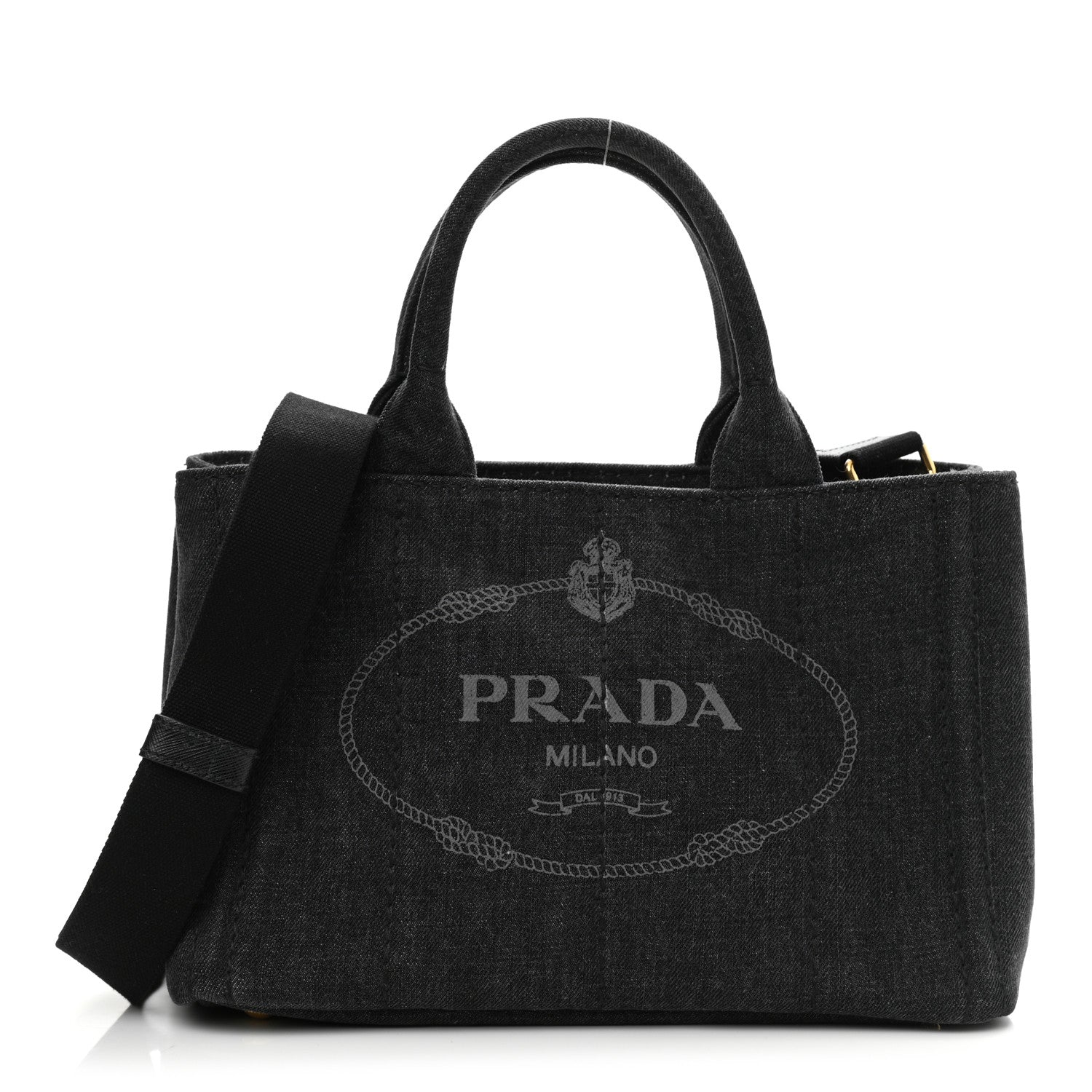 Prada Denim Small Logo Tote Black 1 of 9