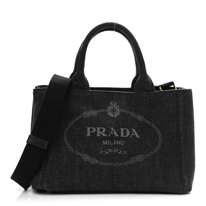 Prada Denim Small Logo Tote Black 1 of 9