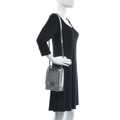 Chanel Goatskin Quilted North South Boy Flap Silver 2 of 8