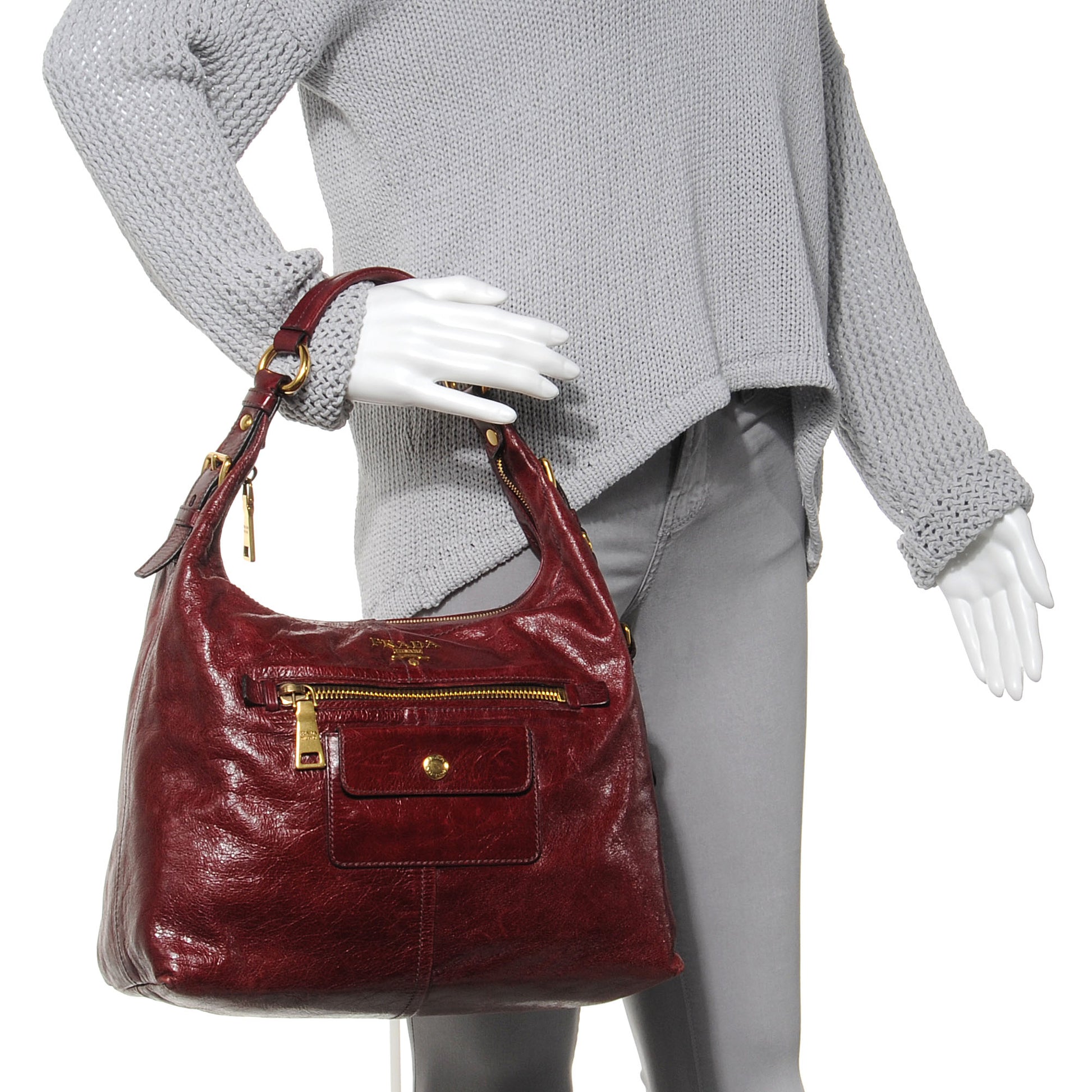 Prada Vitello Shine Hobo Amaranto 4 of 9