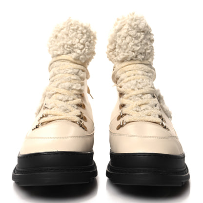 Chanel Calfskin Shearling CC Lace Up Boots 38 Light Beige Ivory 2 of 6