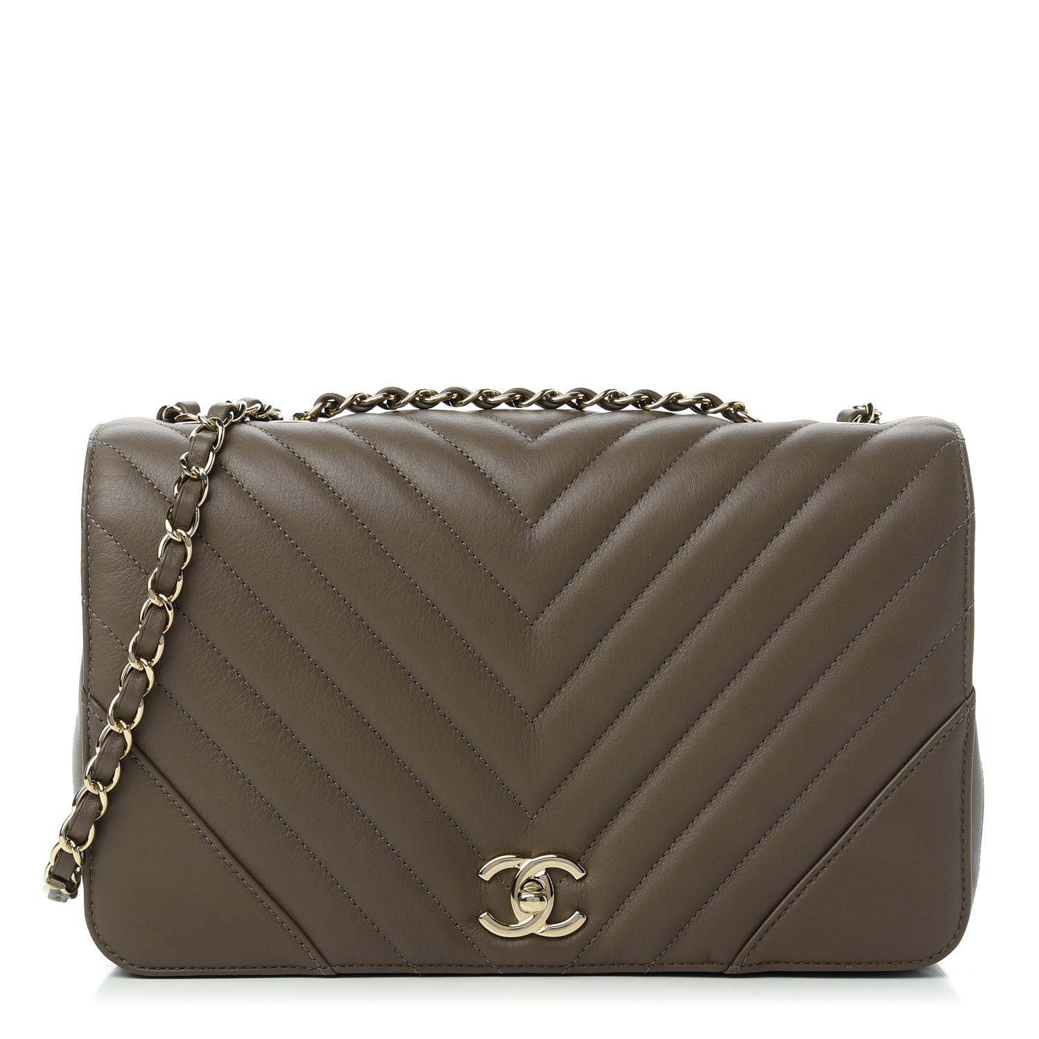 Chanel Calfskin Chevron Quilted Medium Statement Flap Khaki 1 of 11