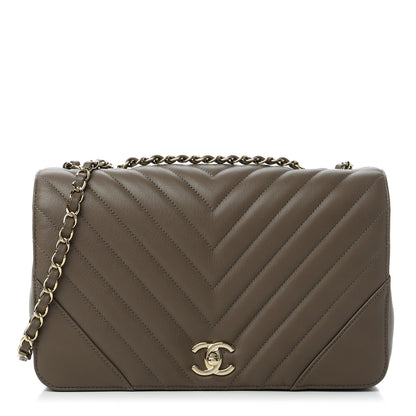 Chanel Calfskin Chevron Quilted Medium Statement Flap Khaki 1 of 11