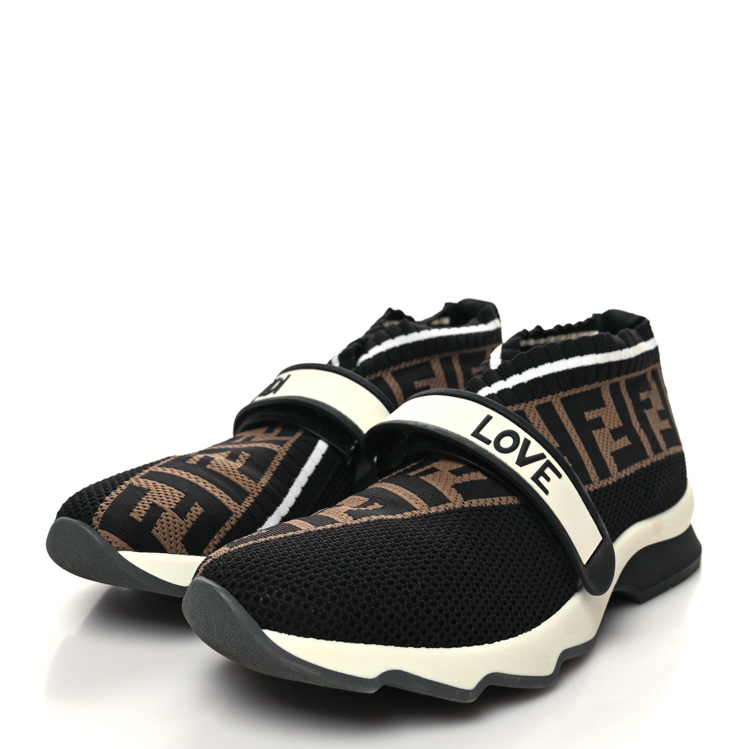 Fendi Stretch Yarn FF Stiff Band Rockoko Sneakers 39.5 Black White Tobacco 3 of 10