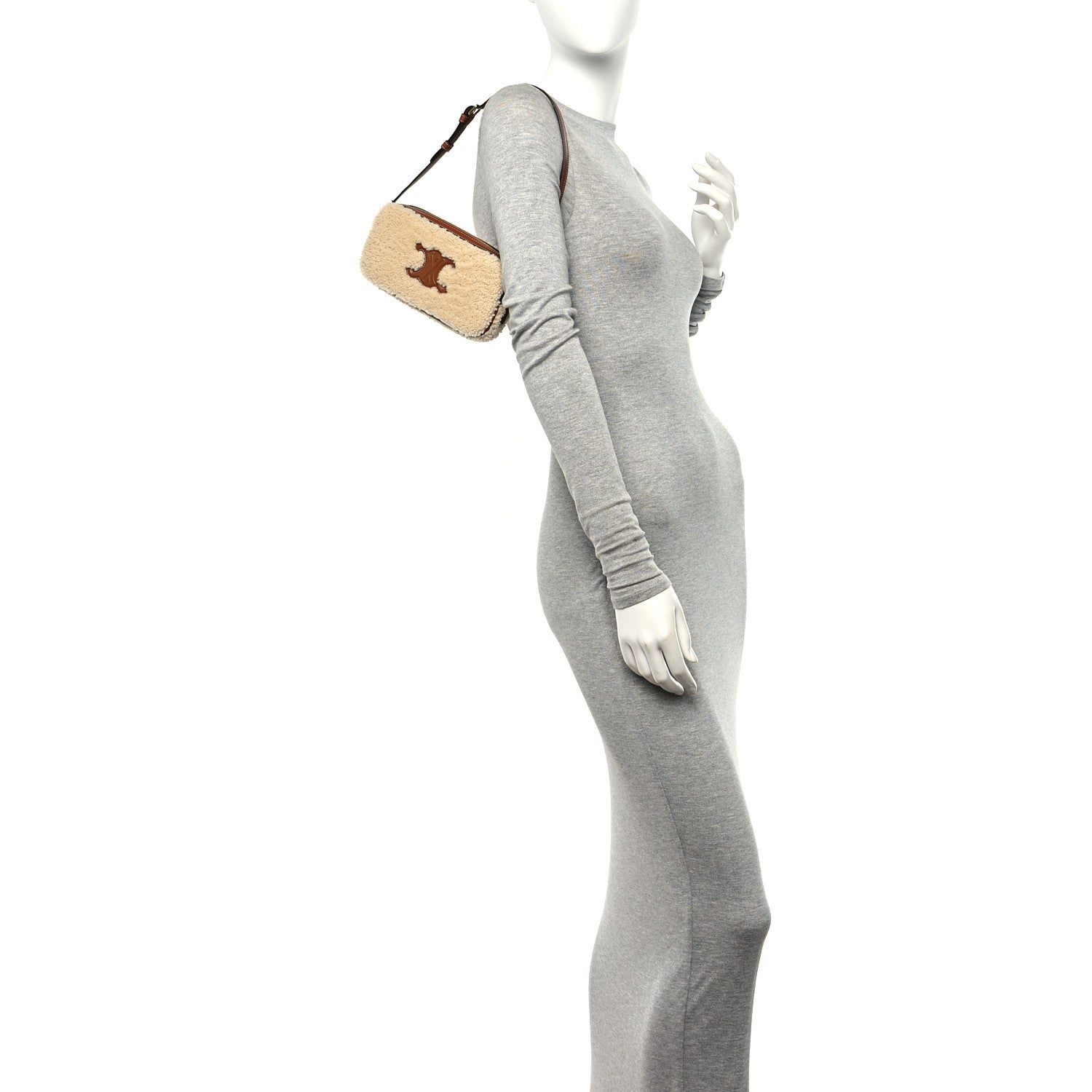 Celine Shearling Calfskin Cuir Triomphe Mini Camera Shoulder Bag Natural Tan 2 of 11