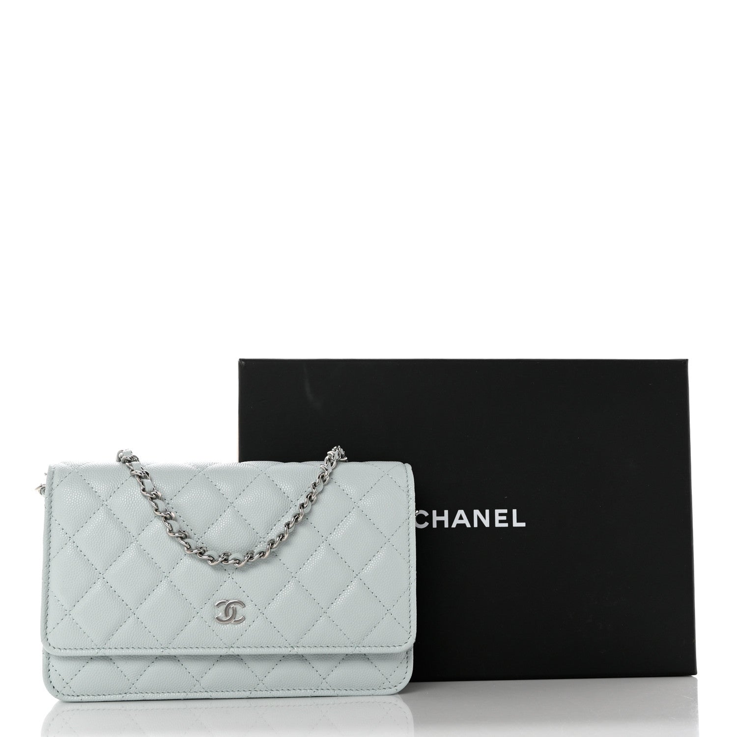 Chanel Caviar Quilted Wallet on Chain WOC Light Blue 9 of 9