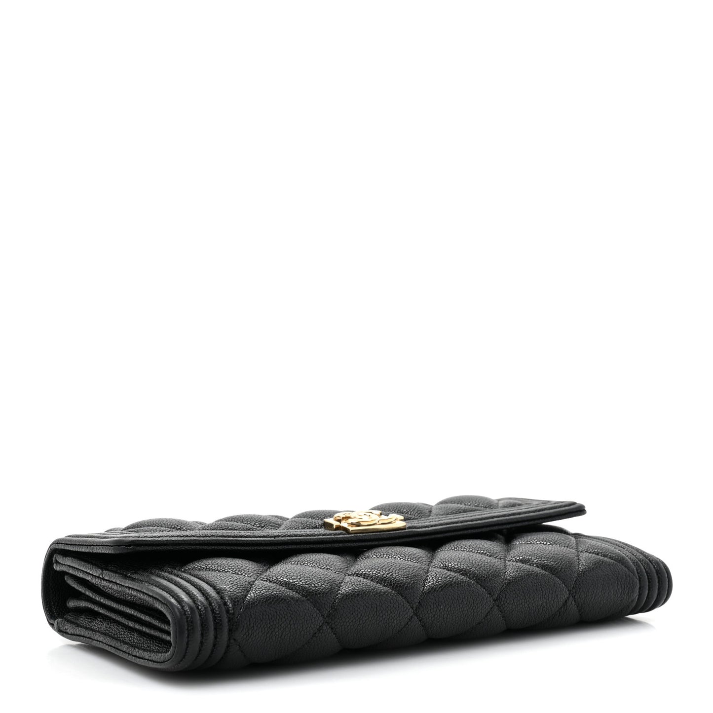 Caviar Quilted Large Boy Gusset Flap Wallet Black