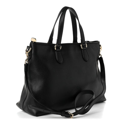 Gucci Pebbled Calfskin Convertible Bamboo Tassel Tote Black 3 of 10