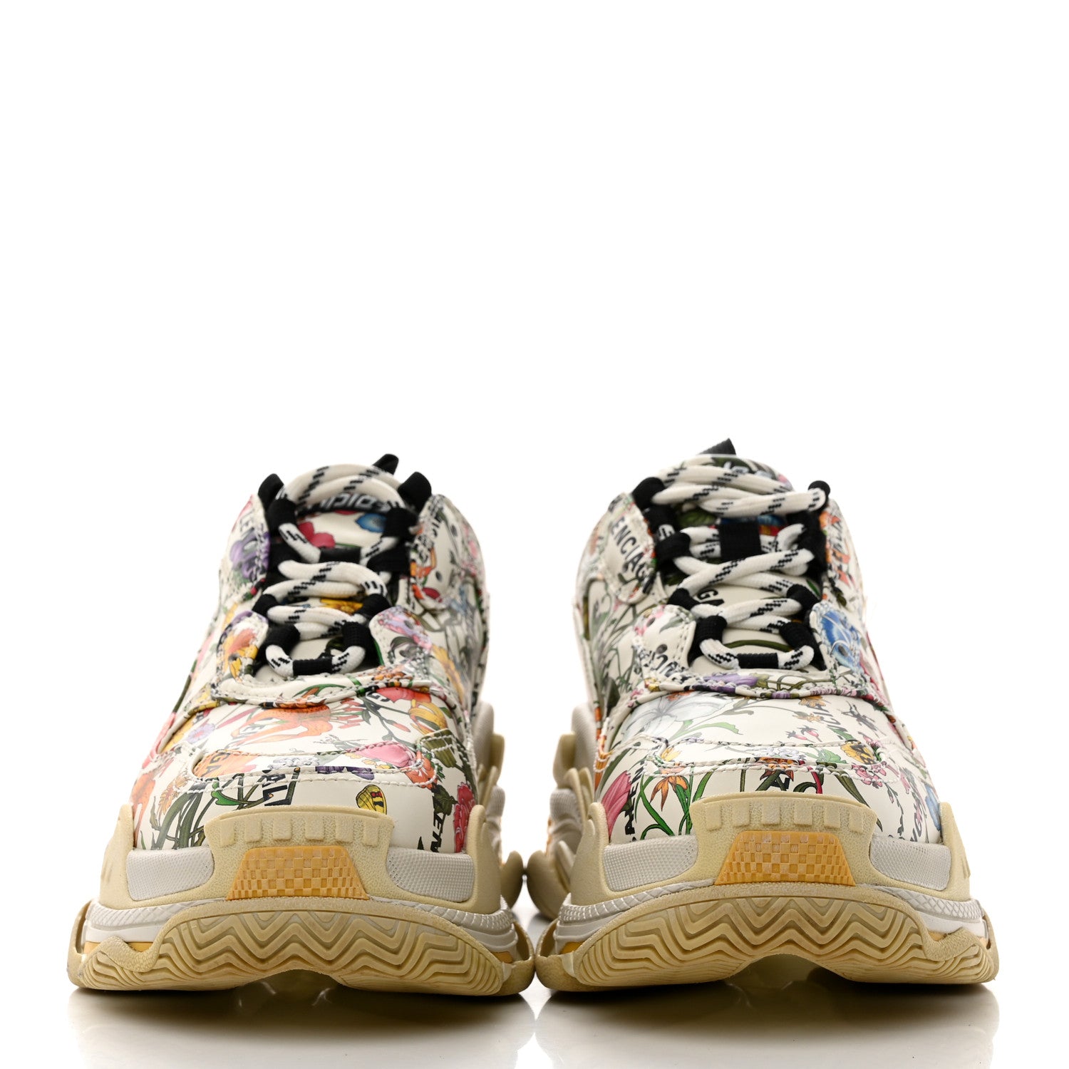 Balenciaga X GUCCI Fabric Allover Logo Flora Print Womens Triple S Sneakers 38 Multicolor White 2 of 9