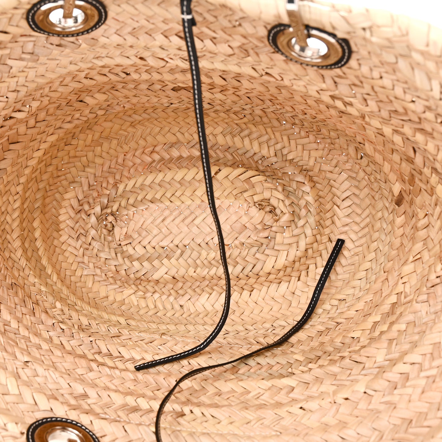 Raffia Calfskin Medium Chain Basket Tote Bag Natural Black