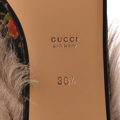 Gucci Velvet Fur Floral Princetown Slippers 36.5 Black 7 of 8