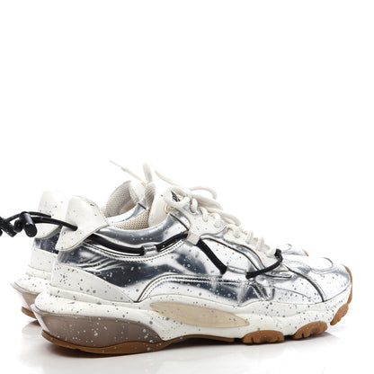 Valentino Garavani Metallic Calfskin Paint Splatter Mens Bounce Sneakers 41 Silver 4 of 8
